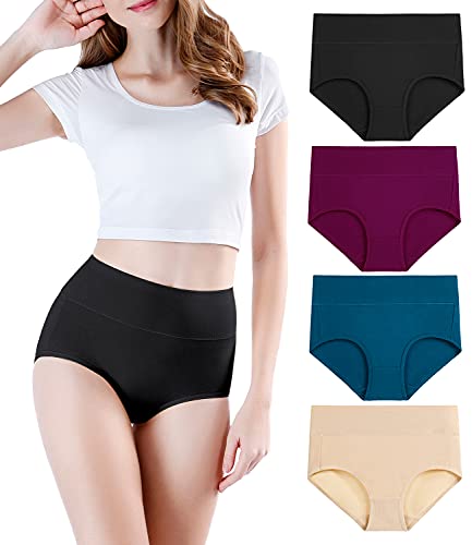 wirarpa Women's Cotton Underwear High Waist Briefs Ladies Soft Underpants 4 Pack Plus Size Panties Multicolored X-Large
