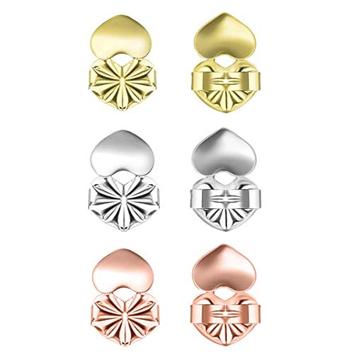 Love Lifters | Earring Backs for Droopy Ears | Earring Lifters | Ear Support | 3-Pairs of Pierced Ear Lobe Back Lift | Sterling Silver, 18K Gold Plated and Rose Gold for Ear Lobe Reinforcement