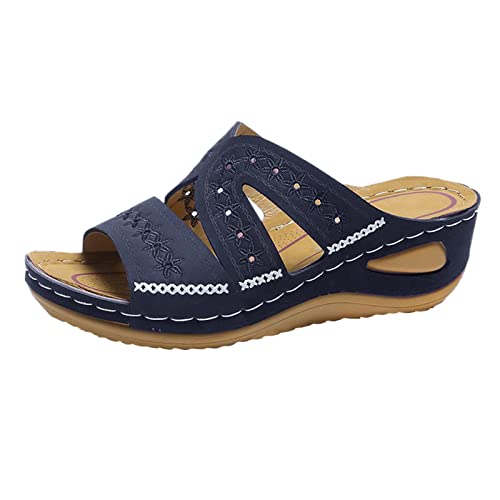 Shengsospp Open Toe Espadrille Wedge Sandals for Women Comfortable Adjustable Ankle Strap Platform Sandals Rubber Sole for Dressy Summer 10_Blue, 6.5-7