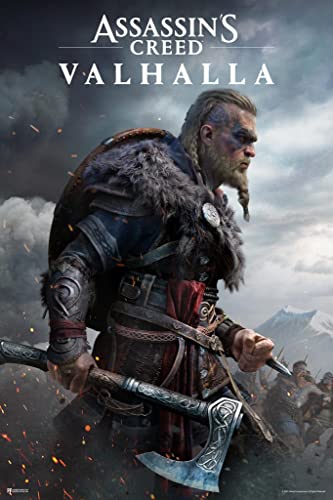 Laminated Assassins Creed Valhalla Merchandise Male Ultimate Edition Key Art Video Game Cover Video Gaming Gamer Collectibles Viking Eivor Varinsdottir Poster Dry Erase Wall Art 12x18