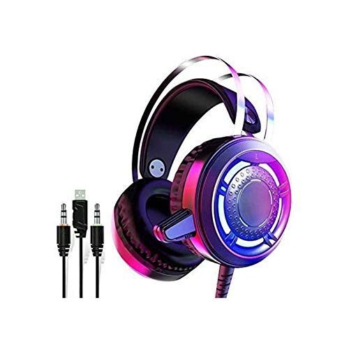 Gaming Het for PC- Headphones with Noise Cancelling Microphone- Memory Foam Ear Pads RGB Lights for Laptops
