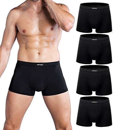 wirarpa Men's Black Breathable Micro Modal Trunk 4 Pack Underwear Soft Covered Waistband Microfiber Underpants Short Leg Medium