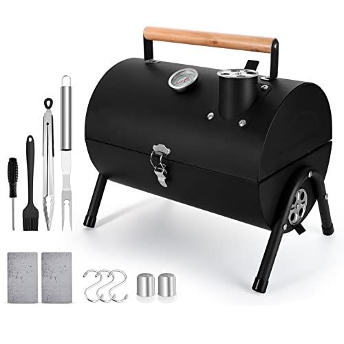 Leonyo Portable Charcoal Grill Set of 12, Small BBQ Grill, Mini Tabletop Charcoal Grill with Barbecue fork, tongs, Compact Camping Grills for Outdoor RV Traveling Picnic, Patio, Backyard, Beach