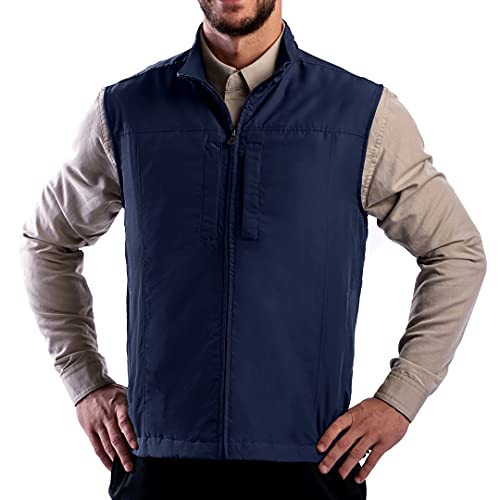 SCOTTeVEST RFID Vest for Men - 26 Hidden Pockets - Water Repellent for Travel & More (Navy, Large)