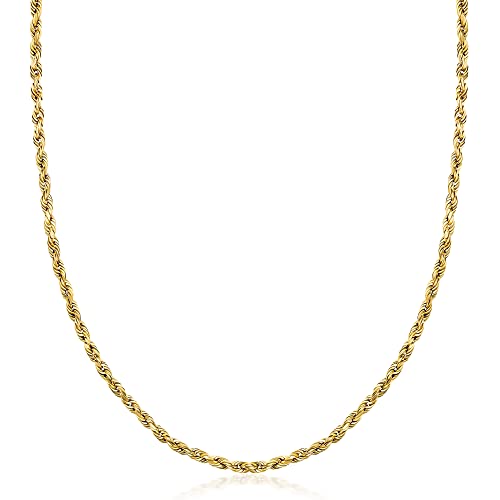 PORI JEWELERS 14K Yellow Gold 2.5MM Diamond Cut Rope Chain Necklace, Sizes - 16'-26' (Yellow 2.5MM, 20)