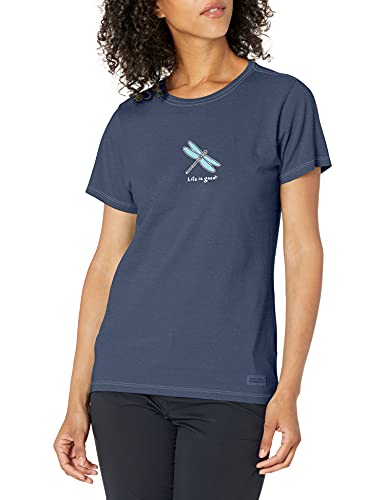 Life is Good Women's Standard Camping Tee Dragonfly, Cotton Top Short Sleeve Crewneck Graphic T-Shirt, Darkest Blue, Medium
