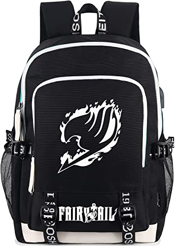 Roffatide Anime Fairy Tail Backpack Luminous Printed College School Bag Laptop Backpack with USB Charging Port & Headphone Port