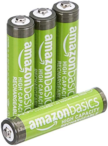 Amazon Basics 4-Pack Rechargeable AAA NiMH High-Capacity Batteries, 850 mAh, Recharge up to 500x Times, Pre-Charged