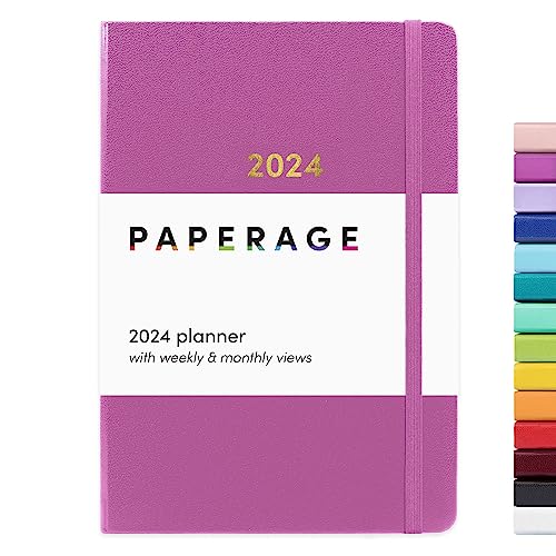 PAPERAGE 2024 Weekly & Monthly Hardcover Planner (Raspberry), 12 Month (January 2024 - December 2024), 5.7 in x 8 in, Weekly & Monthly Spreads, Includes Additional Note Pages, Back Pocket & Trackers