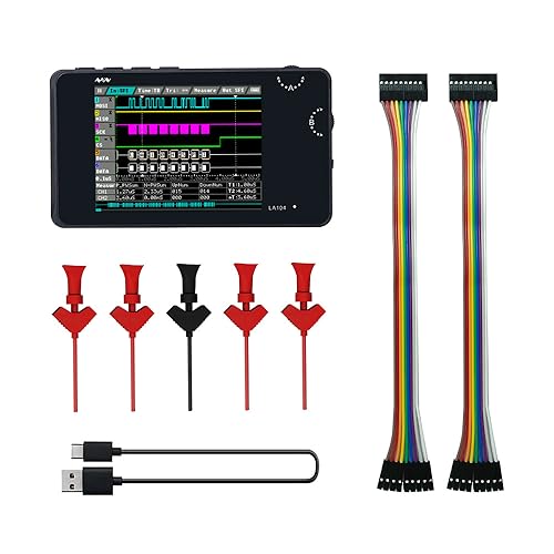 MINIWARE Pocket Logic Analyzer LA104, Portable Mini Size Handheld, Built-in Rechargeable Battery, 4 Channels, Max Sampling Rate 100Msa/s, SPI/I2C/UART Protocol, Entry Level Logic Analyzer for Beginner