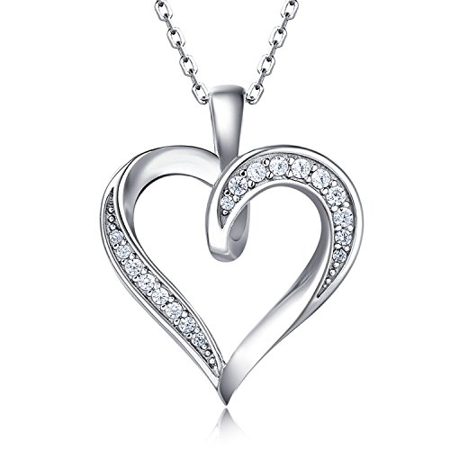Billie Bijoux Silver Love Heart Necklace 925 Sterling Silver Platinum Plated Round CZ Diamond Fine Woman's jewelry Gift for Women