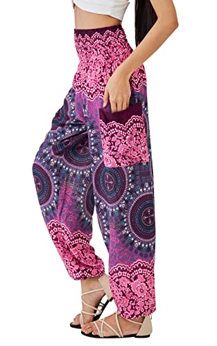 Joob Joob Boho Pants for Women - Hippie Harem Pants Women - Womens Yoga Pants – Comfy Bohemian Flowy Hippie Clothes - Pink Medium