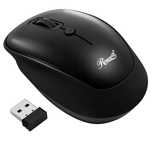 Rosewill RWM-001 Portable Cordless Compact Travel Mouse, Optical Sensor, USB Wireless Receiver, Adjustable DPI, 4 Buttons, Office Style for Laptop, Notebook, PC, Computer, MacBook, Black