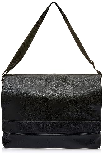 Kenneth Cole REACTION Grand Central Pebbled Vegan Leather Slim Messenger Bag Crossbody Tablet Case, Black Laptop