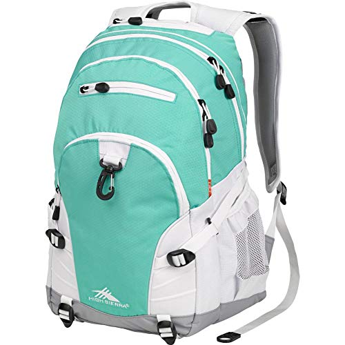 High Sierra Loop Backpack, Travel, or Work Bookbag with tablet sleeve, One Size, Aquamarine/White/Ash