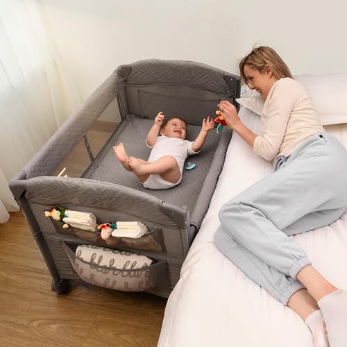 babywombworld Baby Bassinet Bedside Sleeper Crib: Premium Newborn to Toddler Soft Material Bed with Storage and Wheels