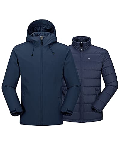 33,000ft Men's Waterproof 3-in-1 Ski Jacket, Warm Mountain Windbreaker Snow Rain Jackets Winter Coat with Puffer Jacket