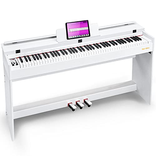 Vangoa Digital Piano, 88 Keys White Weighted Hammer Action Home Digital Piano Full size with Furniture Stand, Flip Key Cover, Three Pedals and Power Adapter
