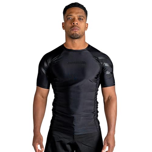 Sanabul Essentials Short Sleeve Compression Shirt for Men | Jiu Jitsu BJJ TShirt (Medium, All Black)