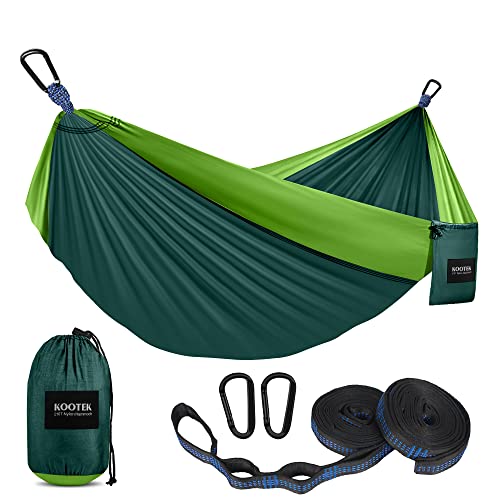 Kootek Camping Hammock Single Portable Hammocks Camping Accessories for Outdoor, Indoor, Backpacking, Travel, Beach, Backyard, Patio, Hiking, Dark Green & Green