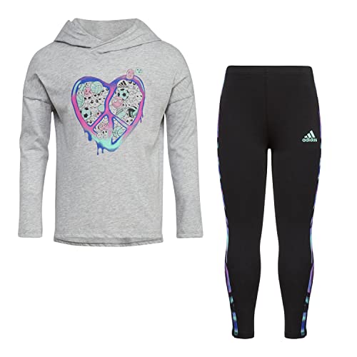 adidas Girls' Long Sleeve Hooded Tee & Tight Set, Medium Grey Heather, 4T