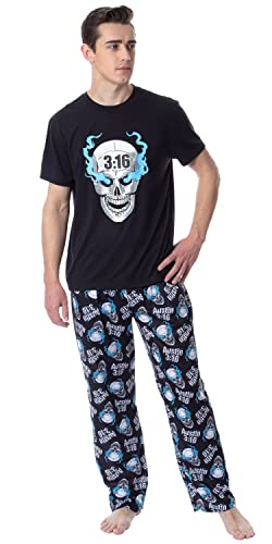 INTIMO WWE Mens' Wrestling Stone Cold Steve Austin 3:16 Sleep Pajama Set (Small) Black