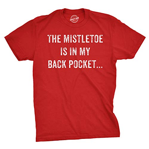 Mens Mistletoe in Back Pocket T Shirt Funny Offensive Sarcastic Christmas Tee Funny Mens Shirts for Christmas Holiday with Sexy Sayings Red XL