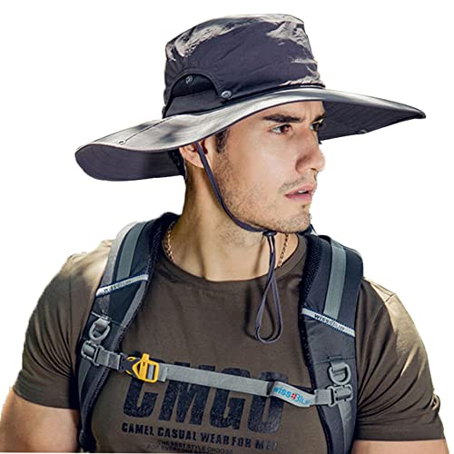 Mens Sun Hat with UV Protection Wide Brim Sun Hats for Men Waterproof Sun Hats for Fishing Hiking Camping Dark Grey