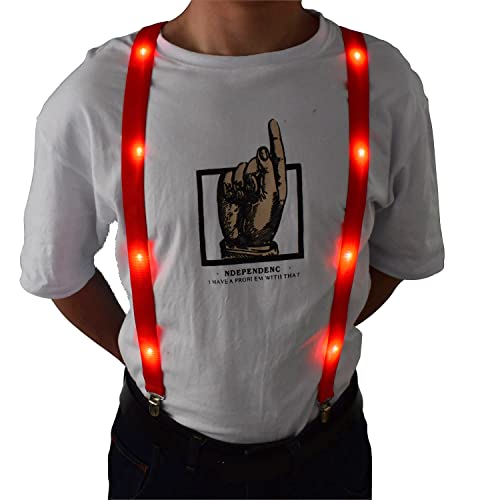 AMNQUERXUS LED Glow Light Up Christmas Suspenders Trouser Braces Y Shape Suspenders Gifts for Men Women (Red)
