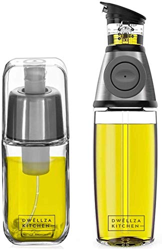 Olive Oil Dispenser For Kitchen & Olive Oil Sprayer Mister For Cooking – Pour Oil From 17 Oz Glass Non-drip Olive Oil Bottle Spout With Measurements And 6 Oz Olive Oil Spray Bottle For Cooking