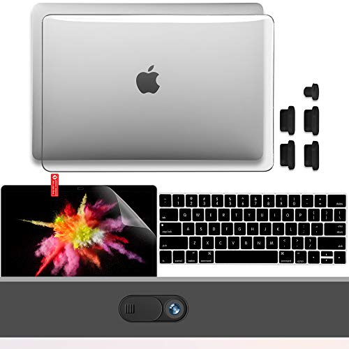 GMYLE Compatible with MacBook Pro 13 inch Case 2020-2016 Release A2338 M1 A2251 A2289 A2159 A1989, Hard Shell, Keyboard Cover, Screen Protector, Webcam Cover Slide, Anti Dust Plugs – Crystal Clear