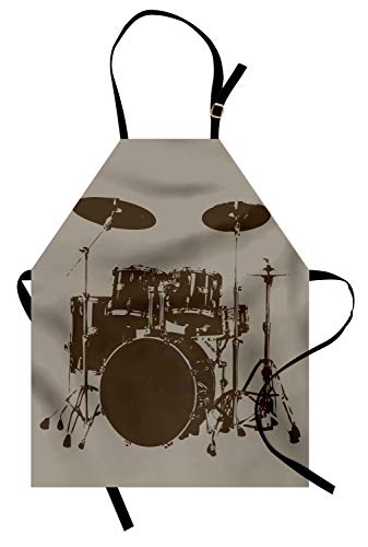 Lunarable Music Apron, Grunge Drum Kit for Bass Rythm Lovers Ba Dum Tss Image Sketch, Unisex Kitchen Bib with Adjustable Neck for Cooking Gardening, Adult Size, Sage Green
