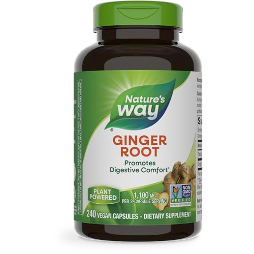 Nature's Way Ginger Root, Promotes Digestive Comfort*, 1,100 mg Per 2-capsule Serving, Non-GMO Project Verified, Vegan, 240 Capsules (Packaging May Vary)