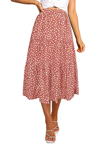 MEROKEETY Women's Boho Leopard Print Skirt Pleated A-Line Swing Midi Skirts DarkPink Large