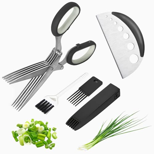 black scissors Herb Scissors, Kitchen Herb Shears Cutter with 5 Blades and Cover, Sharp Dishwasher Safe Kitchen Gadget Christmas gifts Scissors