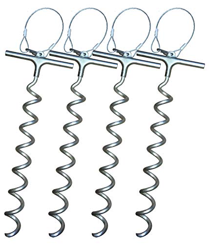4 in-and-Out Spiral Ground Anchors - 18' Heavy Duty - for securing Canopy, Soccer Goal, Trampoline, Swing Set and More