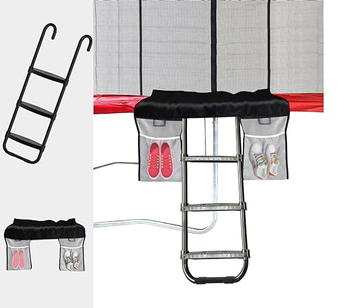 Eurmax USA Universal Easy-to-Assemble Trampoline Ladder, 3 Steps with Wide Steps, Trampoline Storage Bag, 220 lbs Capacity Trampoline Accessories for Children Kids, Black