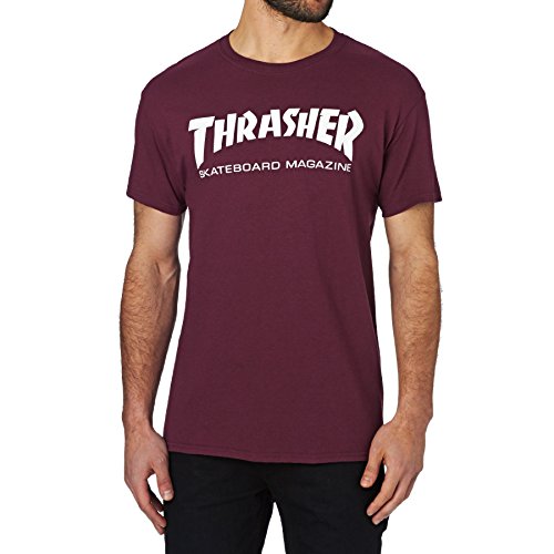 Thrasher Skateboard Magazine Men's S/S T-Shirt Skate Mag Skate Shirt, Maroon, Size: X-Large
