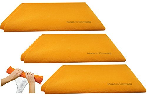 5 pk Original German Shammy Towels Super Absorbent Chamois Cloths Large Size 20x27 in, 180 Grams. for Home Kitchen Bathroom Car Pet Stains (Orange)