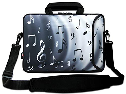 AUPET 16 16.5 17-17.3-Inch Water Resistant Neoprene Sleeve Notebook Neoprene Messenger Case Tote Bag with Outside Handle and Adjustable Shoulder Strap & Extra Pocket(Music Note)