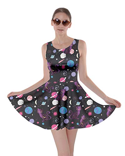 CowCow Womens Dark Space Cats Skater Dress, Dark - 3XL