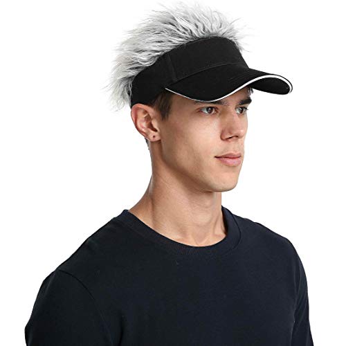 Men's Novelty Hair Hats Spiked Funny Golf Visors Guy Fieri Peaked Fake Wig Adjustable Baseball Caps Birthday Gift Black Grey