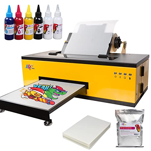 A3+ L1800 DTF Printer Direct to Film Printer w/Roller Transfer Printer Machine Built-in Timing White Ink Circulation System for t-Shirt USfor t-Shirt/Bag/Pillow (+ 600ml Ink+100pcs PET Film+Powder)