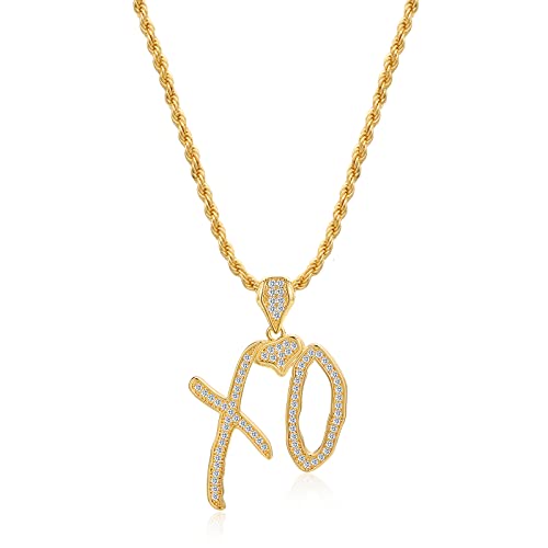 XO Necklace Pendant Inspired Hip Hop Rock Rapper Singer Gifts for Music Lover fans (gold)