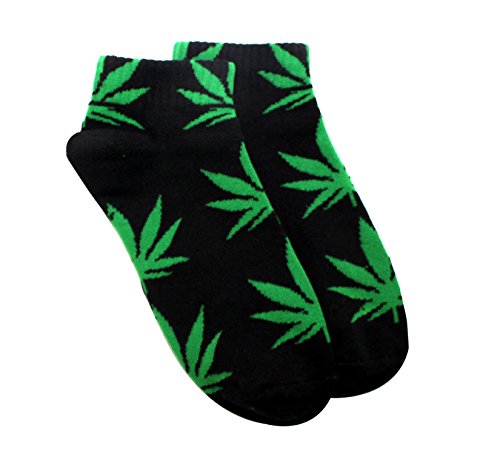 HighWalker Weed Leaf Socks - Marijuana Leaf socks - High Socks (Black/Green/Ankle)