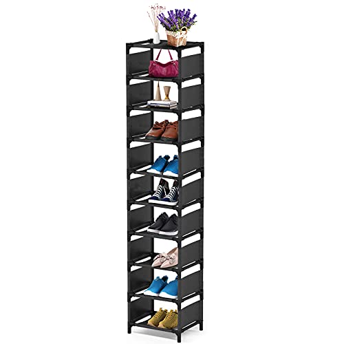 esonstyle 10 Tiers Shoe Rack, Space Saving Shoe Shelf Organizer, Tall Narrow Shoe Rack for Door Entryway, Closet