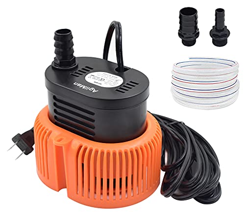 AgiiMan Pool Cover Pump Above Ground - Submersible Sump Pump, Water Removal with 16' Drainage Hose and 25 Feet Power Cord, 850 GPH, 3 Adapters, Orange