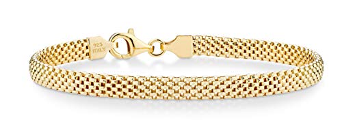 Miabella 18K Gold Over Sterling Silver Italian 5mm Mesh Link Chain Bracelet for Women, 925 Made in Italy (Length 7.5 Inches)