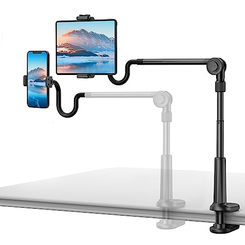 UHIKY 4.6'-11' Phone Tablet Holder for Bed, gooseneck iPad Stand for Desk Bedside headboard, Flexible Overhead Cell Phone Mount Stand for Recording Video Filming for iPhone/Android/Tablet/Kindle