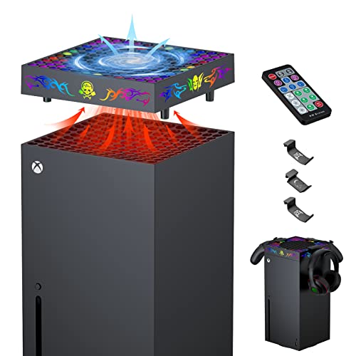 ZAONOOL RGB Cooling Fan for Xbox Series X with Remote Control - Fan Cooling System with 200+ Light Modes - 3 Detachable Controller and Headphone Holders - High Speed Top Cooler Fan for Xbox Series X